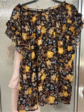Old Navy Black Floral Off-Shoulder Dress with Yellow and Light Blue Flowers